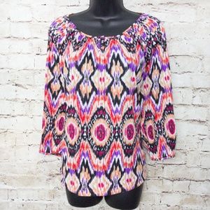 Chicos Long Sleeve Blouse Ikat Print Womens Large